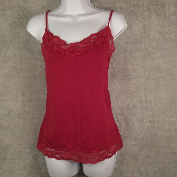 Van Heusen Red Y2K Lace Trim Tank Top Sz Large Holiday - Picture 1 of 8